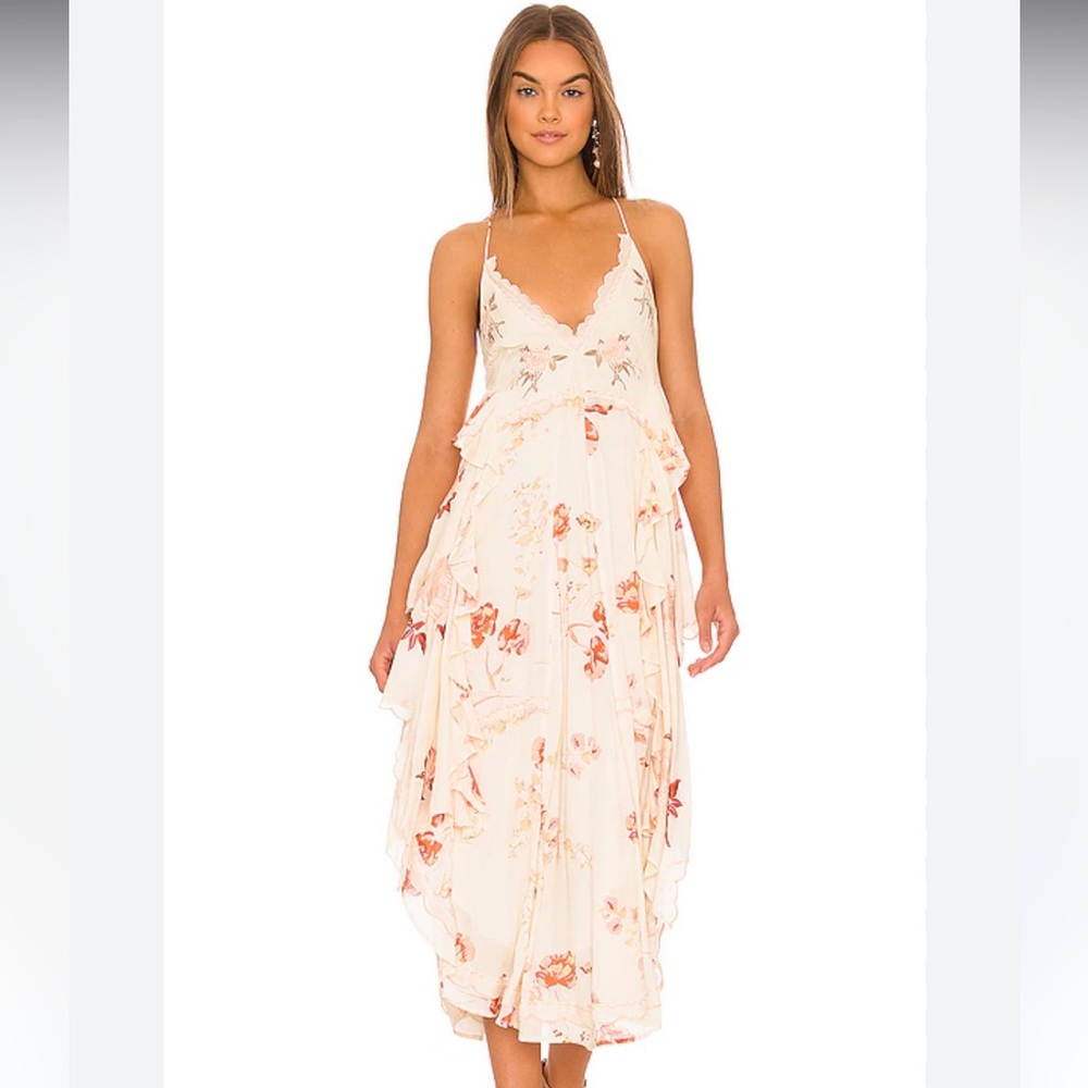 NWT Free People Audrey Floral Embroidered Maxi Dress in Copper & Rose Combo